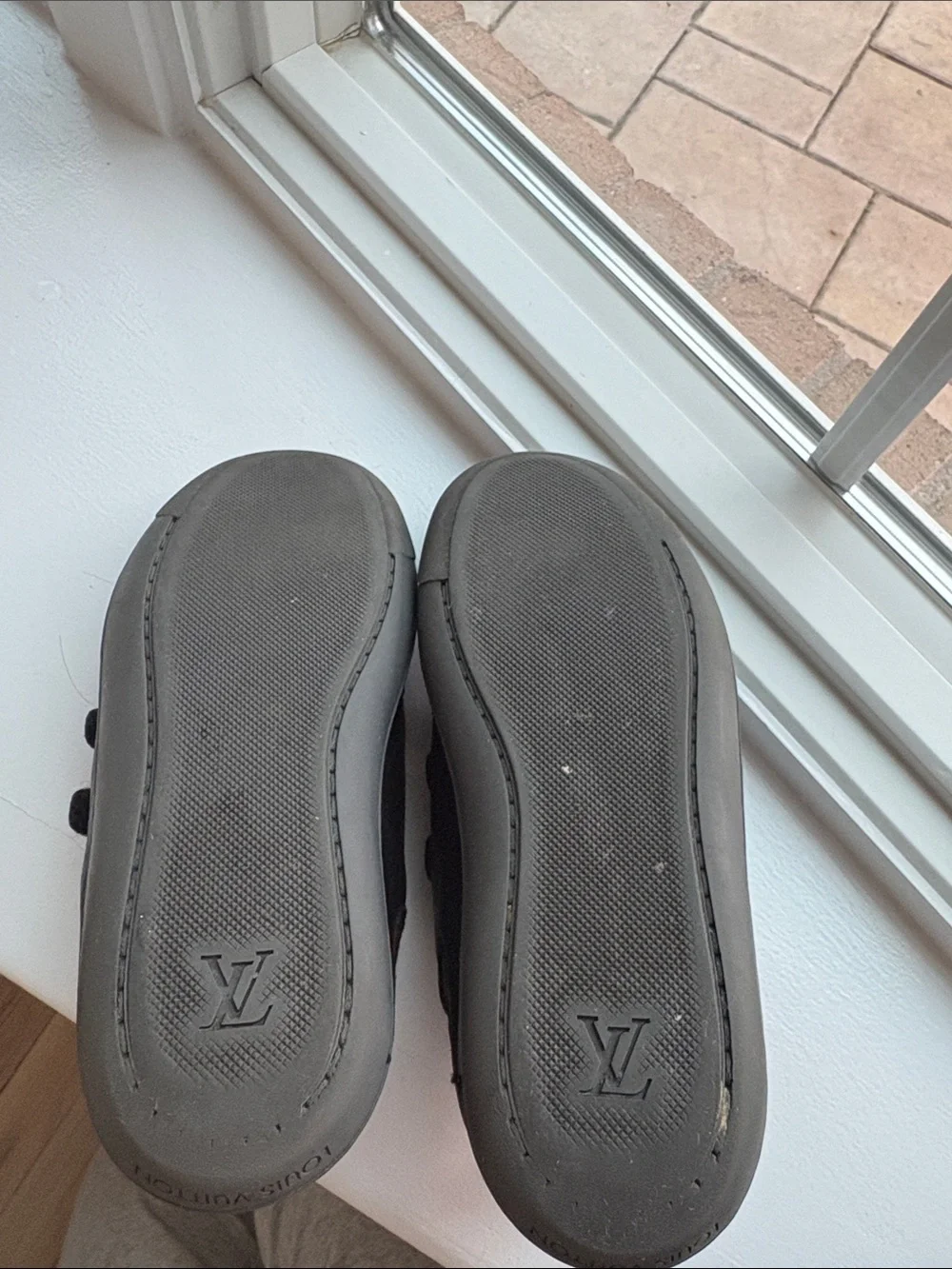 Vintage Louis Vuitton Black Leather Kids Velcro Strap Sneakers